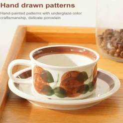 Tom Küche & Esszimmer-Handgezeichnetes Espressotassen-Set aus Keramik – 237 ml Cappuccino-Untertasse