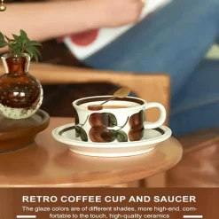 Tom Küche & Esszimmer-Handgezeichnetes Espressotassen-Set aus Keramik – 237 ml Cappuccino-Untertasse