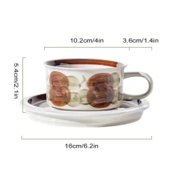 Tom Küche & Esszimmer-Handgezeichnetes Espressotassen-Set aus Keramik – 237 ml Cappuccino-Untertasse
