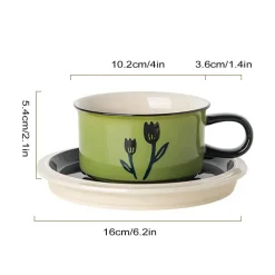 Tom Küche & Esszimmer-Handgezeichnetes Espressotassen-Set aus Keramik – 237 ml Cappuccino-Untertasse