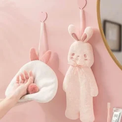 Tom Küche & Esszimmer-Handtuch mit Cartoon-Kaninchen – dicker, saugfähiger Korallensamt für Badezimmer und Küche