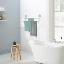 The Blissful Bath Badezimmer-Handtuchhalter mit Saugnapf – Badezimmer-Organizer mit Doppelstange