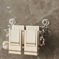 The Blissful Bath Badezimmer-Handtuchhalter mit Saugnapf – Badezimmer-Organizer mit Doppelstange