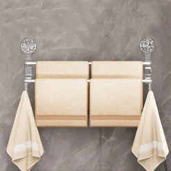 The Blissful Bath Badezimmer-Handtuchhalter mit Saugnapf – Badezimmer-Organizer mit Doppelstange