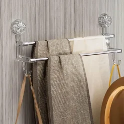 The Blissful Bath Badezimmer-Handtuchhalter mit Saugnapf – Badezimmer-Organizer mit Doppelstange