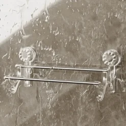 The Blissful Bath Badezimmer-Handtuchhalter mit Saugnapf – Badezimmer-Organizer mit Doppelstange