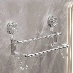 The Blissful Bath Badezimmer-Handtuchhalter mit Saugnapf – Badezimmer-Organizer mit Doppelstange