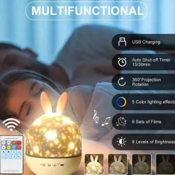 The Gilded Nest Gadgets Für Zuhause|Beleuchtung-Hasenprojektor-Nachtlicht - LED-Sternenuniversumlampe