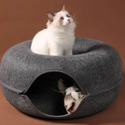 Decor Haustierzubehör|Haustierbetten-Haustierhöhlenbett aus natürlichem Filz – gemütliches Donut-Katzen- und Hundebett