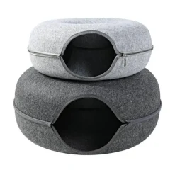 Decor Haustierzubehör|Haustierbetten-Haustierhöhlenbett aus natürlichem Filz – gemütliches Donut-Katzen- und Hundebett