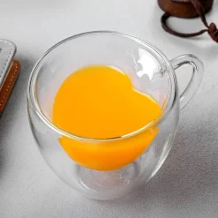 Plates u0026 More Küche & Esszimmer-Herzförmiger doppelwandiger Kaffeebecher - Süßes Trinkgeschirr aus Glas