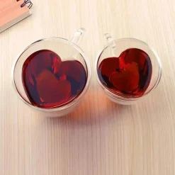 Tom Küche & Esszimmer-Herzförmiges Kaffeebecher-Set aus Glas, perfekt für Tee, Saft und Wasser