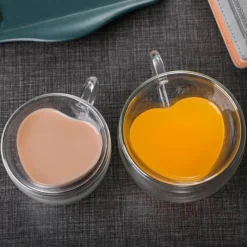 Tom Küche & Esszimmer-Herzförmiges Kaffeebecher-Set aus Glas, perfekt für Tee, Saft und Wasser
