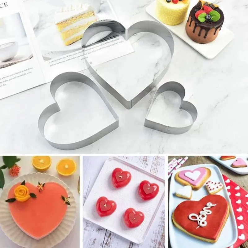 Tom Küche & Esszimmer-Herzförmiges Mousse-Form-Set – Backwerkzeug aus Edelstahl für Kuchen und Desserts