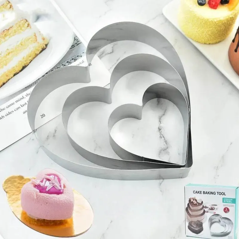 Tom Küche & Esszimmer-Herzförmiges Mousse-Form-Set – Backwerkzeug aus Edelstahl für Kuchen und Desserts