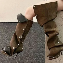 Damen Wilderness Haven Damenschuhe-High Heel Denim Boots für Damen – Stylische lange Jeansschuhe