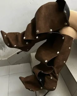 Damen Wilderness Haven Damenschuhe-High Heel Denim Boots für Damen – Stylische lange Jeansschuhe