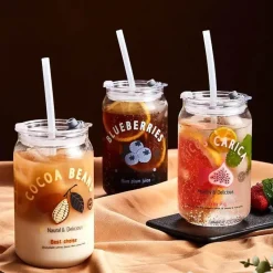 Plates u0026 More Küche & Esszimmer-Hitzebeständige Milchteetassen aus Glas mit Strohhalm - Klare Wassergläser