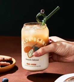 Plates u0026 More Küche & Esszimmer-Hitzebeständige Milchteetassen aus Glas mit Strohhalm - Klare Wassergläser