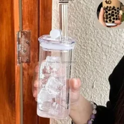 Plates u0026 More Küche & Esszimmer-Hitzebeständiger Glasbecher – Deckel mit Strohhalm für Kaffee, Tee, Saft