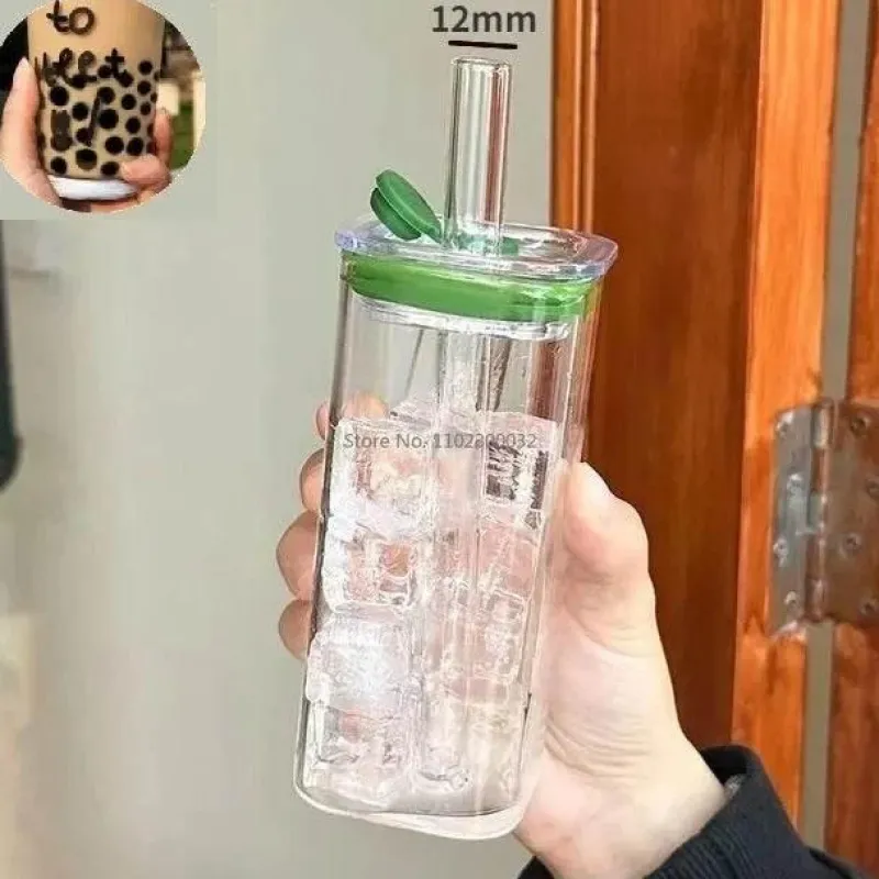 Plates u0026 More Küche & Esszimmer-Hitzebeständiger Glasbecher – Deckel mit Strohhalm für Kaffee, Tee, Saft