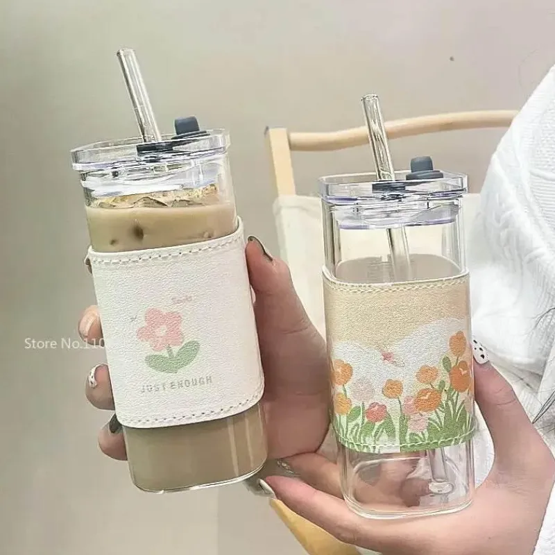 Plates u0026 More Küche & Esszimmer-Hitzebeständiger Glasbecher – Deckel mit Strohhalm für Kaffee, Tee, Saft