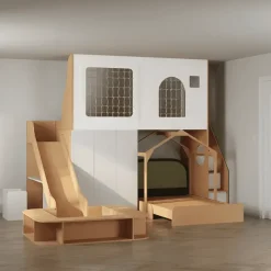 Kinder The Decor Haven Kinderzimmermöbel|Möbel-Hochbett aus Holz mit Rutsche – Kinderspielplatz-Bettset