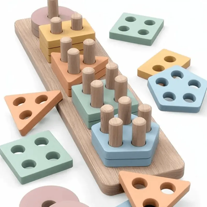 Toy World Babyspielzeug-Holzspielzeug zum Sortieren und Stapeln, Lernpuzzle für Formen und Farben