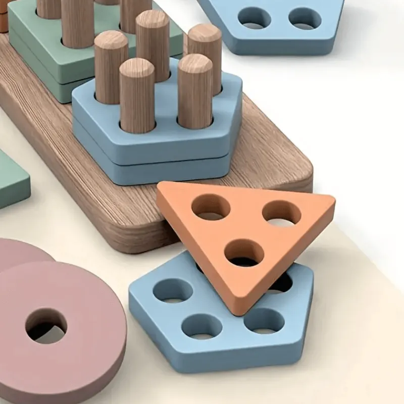 Toy World Babyspielzeug-Holzspielzeug zum Sortieren und Stapeln, Lernpuzzle für Formen und Farben