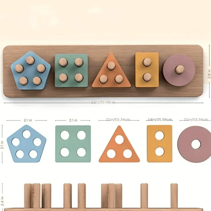 Toy World Babyspielzeug-Holzspielzeug zum Sortieren und Stapeln, Lernpuzzle für Formen und Farben