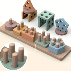 Toy World Babyspielzeug-Holzspielzeug zum Sortieren und Stapeln, Lernpuzzle für Formen und Farben