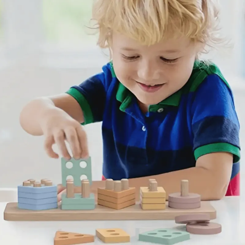 Toy World Babyspielzeug-Holzspielzeug zum Sortieren und Stapeln, Lernpuzzle für Formen und Farben