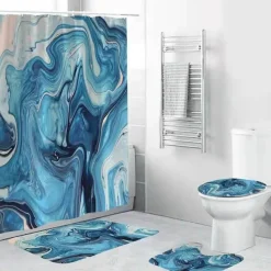 Aqua Essence Badezimmer-Ibiza Duschvorhang-Set – Schwarzes tropisches Dekor