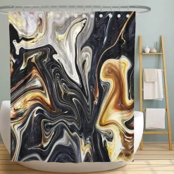 Aqua Essence Badezimmer-Ibiza Duschvorhang-Set – Schwarzes tropisches Dekor