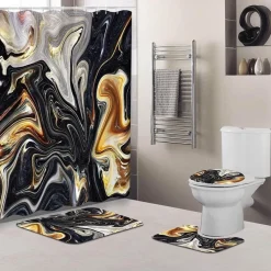 Aqua Essence Badezimmer-Ibiza Duschvorhang-Set – Schwarzes tropisches Dekor