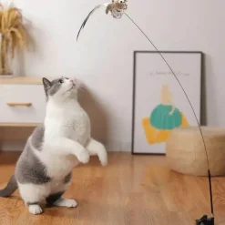 TailTrend Haustierspielzeug-Interaktiver Katzenspielzeug-Stab mit Federn – spannendes Spielzeug für Hauskatzen