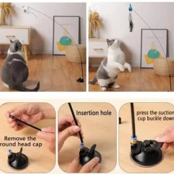 TailTrend Haustierspielzeug-Interaktiver Katzenspielzeug-Stab mit Federn – spannendes Spielzeug für Hauskatzen