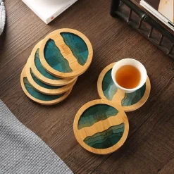 The Cozy Mug Küche & Esszimmer-Isolierte Bambus-Untersetzer – Untersetzer mit Wasserkunst-Design