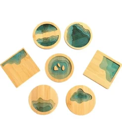 The Cozy Mug Küche & Esszimmer-Isolierte Bambus-Untersetzer – Untersetzer mit Wasserkunst-Design