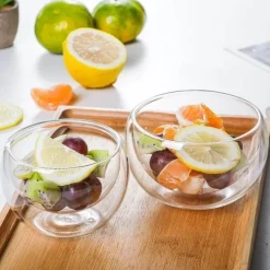 Plates u0026 More Küche & Esszimmer-Isolierte doppelwandige Salatschüssel aus Glas – hitzebeständiger Küchenbehälter