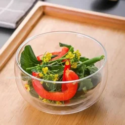 Plates u0026 More Küche & Esszimmer-Isolierte doppelwandige Salatschüssel aus Glas – hitzebeständiger Küchenbehälter