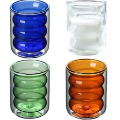 Tom Küche & Esszimmer-Isolierter doppelwandiger Glasbecher mit Wellendesign – transparenter, hitzebeständiger Becher