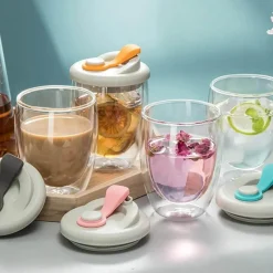 Brew Bliss Küche & Esszimmer-Isolierter doppelwandiger Glasbecher – auslaufsicherer transparenter Kaffeebecher