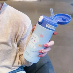 Tom Küche & Esszimmer-Isolierter Edelstahlbecher mit Strohhalm – süße Thermo-Wasserflasche