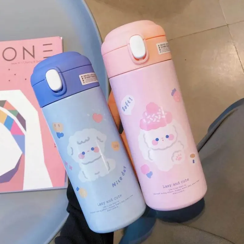 Tom Küche & Esszimmer-Isolierter Edelstahlbecher mit Strohhalm – süße Thermo-Wasserflasche