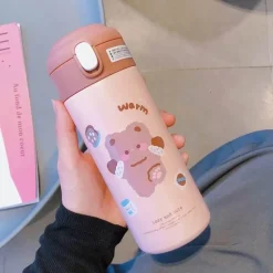 Tom Küche & Esszimmer-Isolierter Edelstahlbecher mit Strohhalm – süße Thermo-Wasserflasche