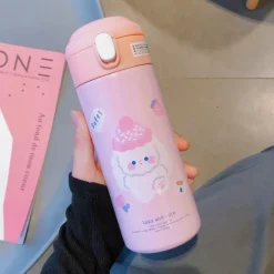 Tom Küche & Esszimmer-Isolierter Edelstahlbecher mit Strohhalm – süße Thermo-Wasserflasche