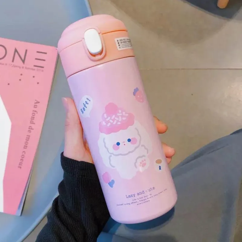 Tom Küche & Esszimmer-Isolierter Edelstahlbecher mit Strohhalm – süße Thermo-Wasserflasche