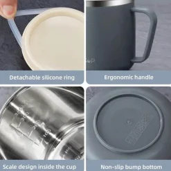 Tom Küche & Esszimmer-Isolierter Kaffeebecher aus Edelstahl, 350 ml, mit hitzebeständigem Deckel