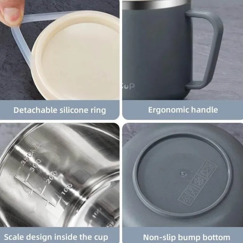 Tom Küche & Esszimmer-Isolierter Kaffeebecher aus Edelstahl, 350 ml, mit hitzebeständigem Deckel